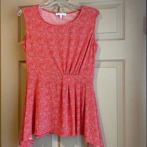 Chaus‎ New York Orange Geometric Sleeveless Top, Size Small.